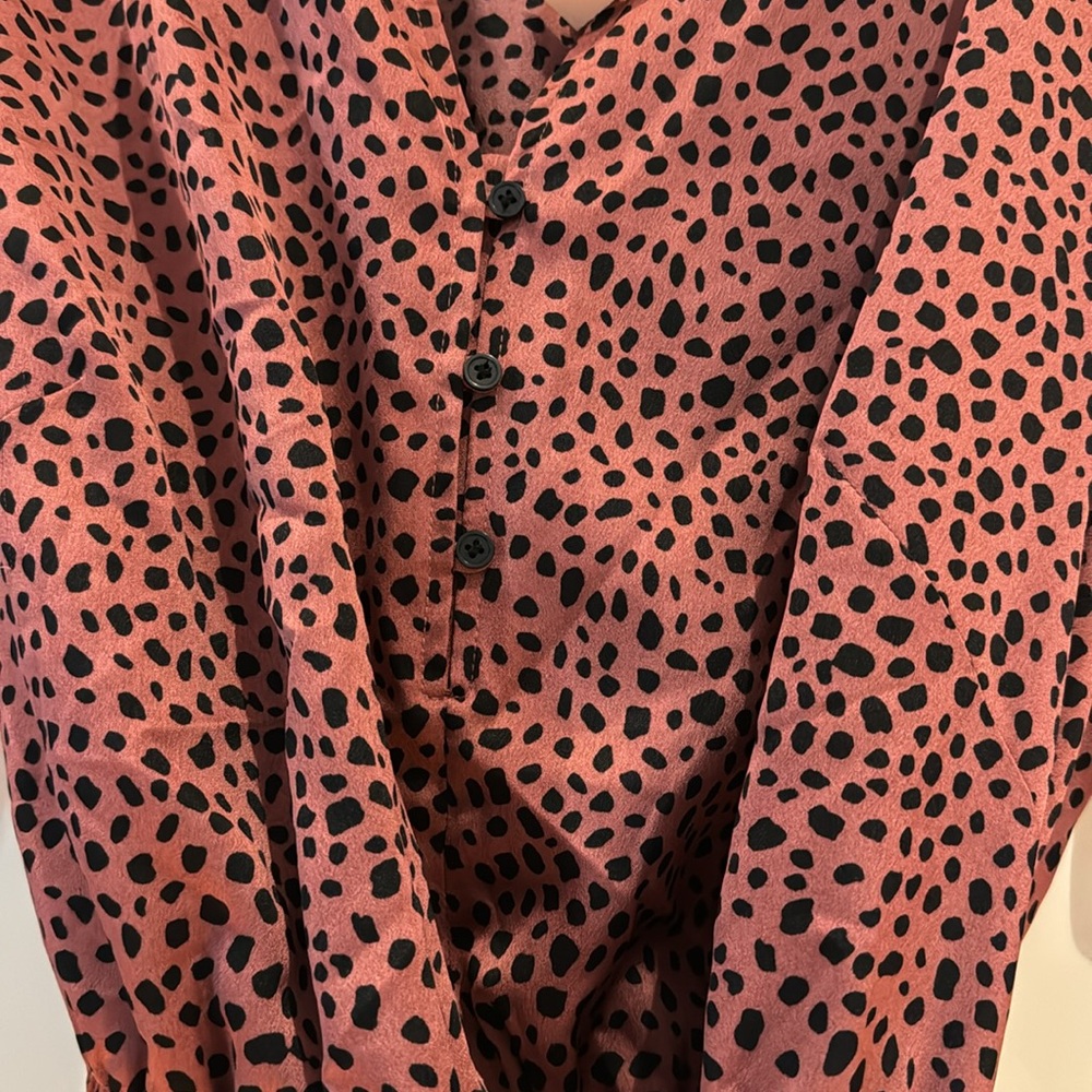 LOFT Dusty Rose Long Sleeve Wrap Dress with Black Dot Print - Picture 2 of 3